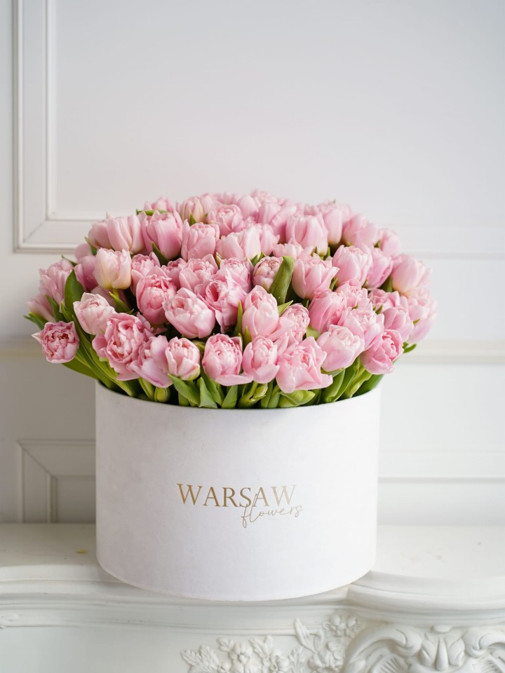 100 pink tulips box Warsaw Flowers