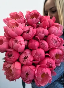 Bouquet of CORAL peonies